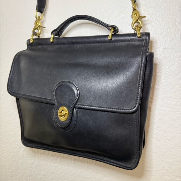 Vintage Black Leather Willis Coach Purse Crossbody Bag - Picture 7 of 16